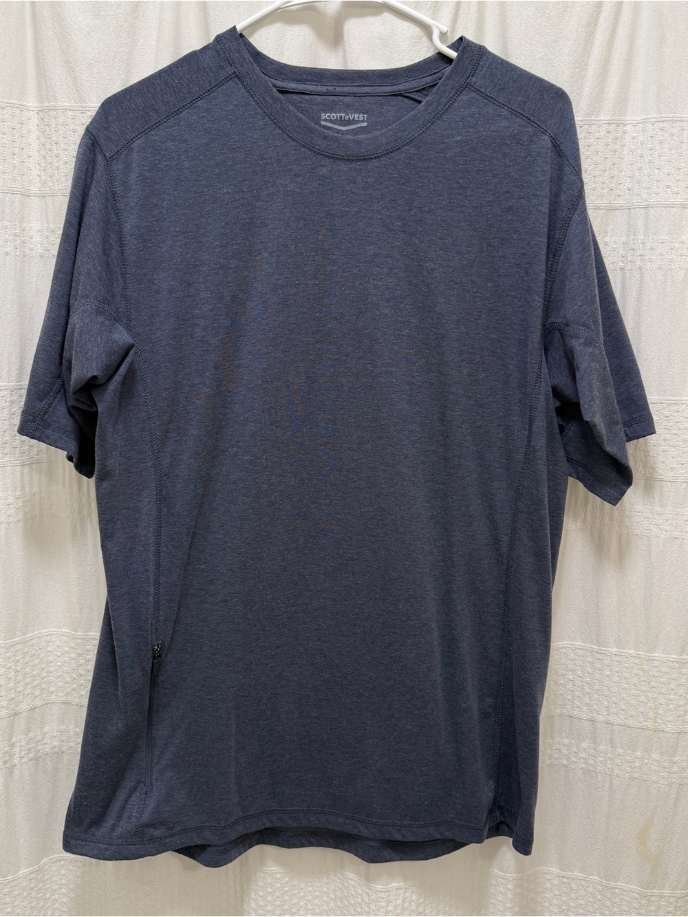 Scottevest Performance T-Shirt Blue Mens Large Zipper Pocket Crew Neck